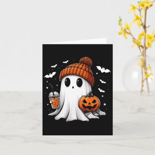 Grappige Ghost Pumpkin Jack O Latern Spooky Season Kaart (Gele Bloem)