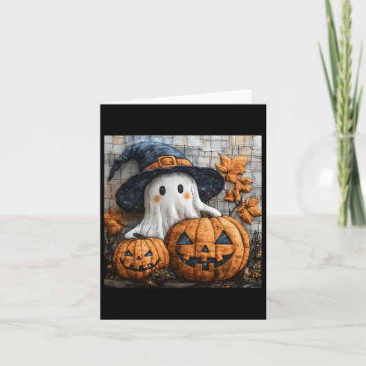 Grappige Ghost Pumpkin Schattige Halloween Patchwo Kaart (Voorkant)