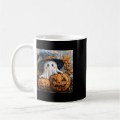 Grappige Ghost Pumpkin Schattige Halloween Patchwo Koffiemok (Links)