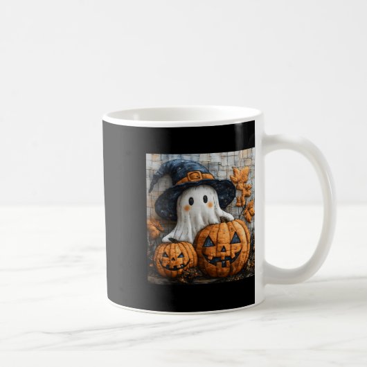Grappige Ghost Pumpkin Schattige Halloween Patchwo Koffiemok (Rechts)