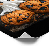 Grappige Ghost Pumpkin Schattige Halloween Patchwo Poster (Hoek)