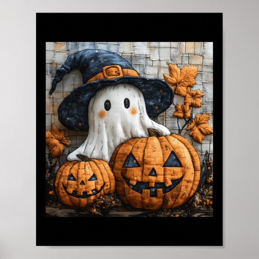 Grappige Ghost Pumpkin Schattige Halloween Patchwo Poster (Voorkant)