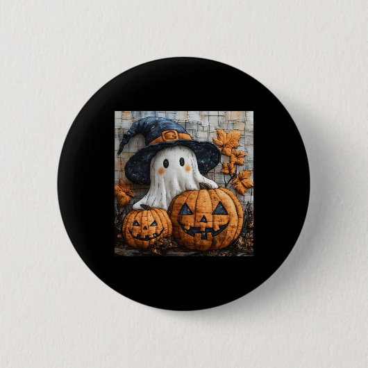 Grappige Ghost Pumpkin Schattige Halloween Patchwo Ronde Button 5,7 Cm (Voorkant)