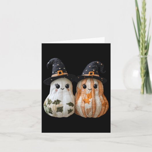 Grappige Ghost Pumpkin Schattigee Halloween Patchw Kaart (Voorkant)