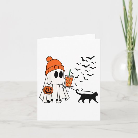 Grappige Ghost Walking Cat Ghost Cat Halloween Spo Kaart (Voorkant)