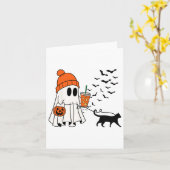 Grappige Ghost Walking Cat Ghost Cat Halloween Spo Kaart (Gele Bloem)