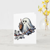 Grappige Ghost Walking Dog Ghost Dog Halloween Nig Kaart (Gele Bloem)