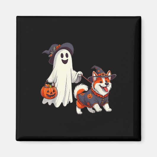 Grappige Ghost Walking Dog Ghost Dog Halloween Nig Magneet (Voorkant)