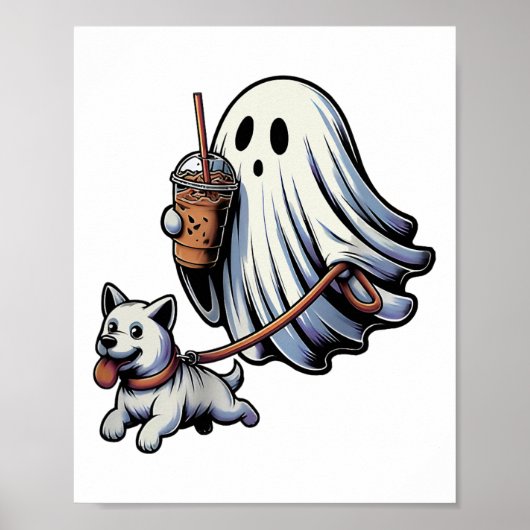 Grappige Ghost Walking Dog Ghost Dog Halloween Nig Poster (Voorkant)