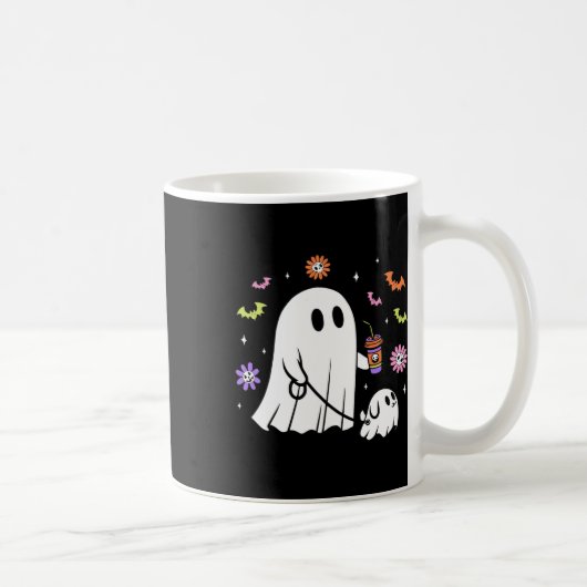 Grappige Ghost Walking Dog Spooky Ghost Coffee Hal Koffiemok (Rechts)