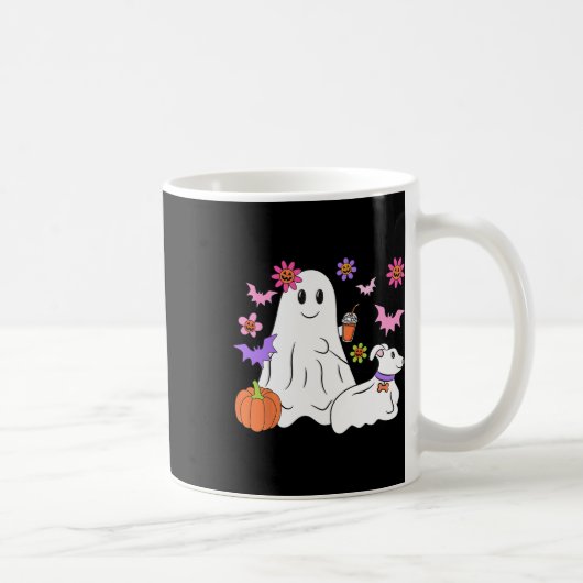 Grappige Ghost Walking Dog Spooky Ghost Coffee Hal Koffiemok (Rechts)