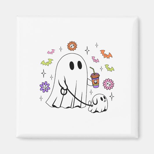 Grappige Ghost Walking Dog Spooky Ghost Coffee Hal Magneet (Voorkant)