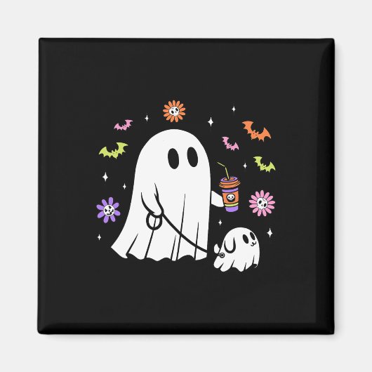 Grappige Ghost Walking Dog Spooky Ghost Coffee Hal Magneet (Voorkant)