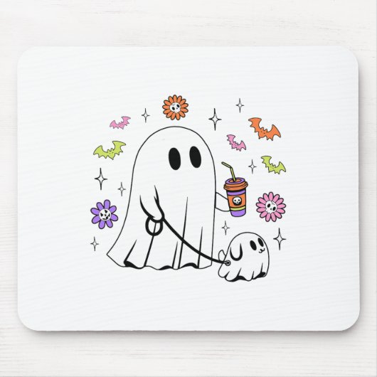 Grappige Ghost Walking Dog Spooky Ghost Coffee Hal Muismat (Voorkant)