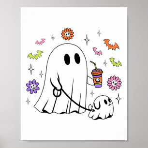 Grappige Ghost Walking Dog Spooky Ghost Coffee Hal Poster
