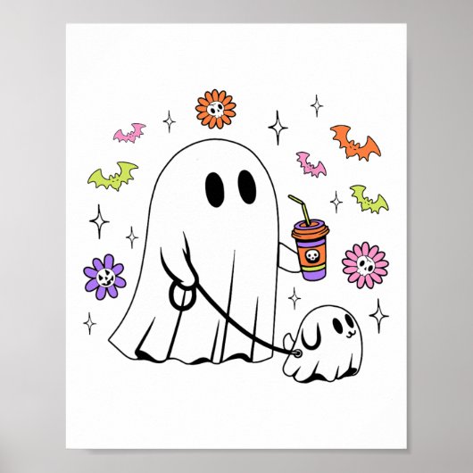 Grappige Ghost Walking Dog Spooky Ghost Coffee Hal Poster (Voorkant)