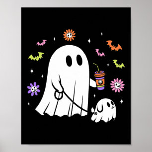 Grappige Ghost Walking Dog Spooky Ghost Coffee Hal Poster