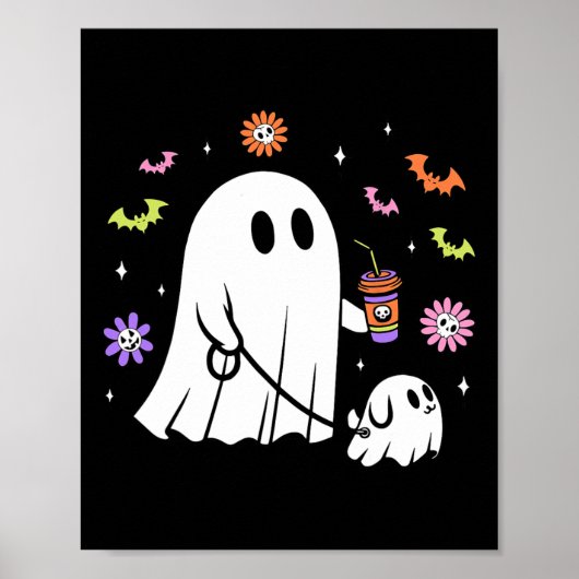 Grappige Ghost Walking Dog Spooky Ghost Coffee Hal Poster (Voorkant)