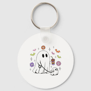 Grappige Ghost Walking Dog Spooky Ghost Coffee Hal Sleutelhanger