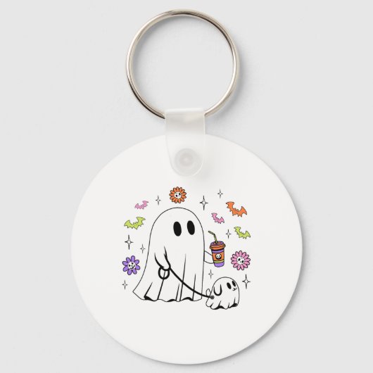 Grappige Ghost Walking Dog Spooky Ghost Coffee Hal Sleutelhanger (Voorkant)