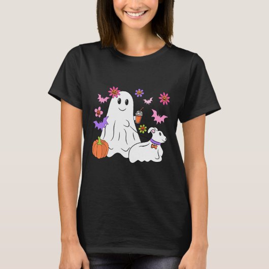 Grappige Ghost Walking Dog Spooky Ghost Coffee Hal T-shirt (Voorkant)