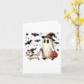 Grappige Ghost Walking Dog Spooky Seizoen Hallowee Kaart (Gele Bloem)