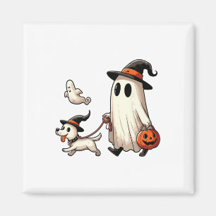 Grappige Ghost Walking Dog Spooky Seizoen Hallowee Magneet