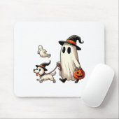 Grappige Ghost Walking Dog Spooky Seizoen Hallowee Muismat (Met muis)