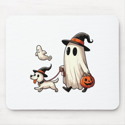 Grappige Ghost Walking Dog Spooky Seizoen Hallowee Muismat (Voorkant)