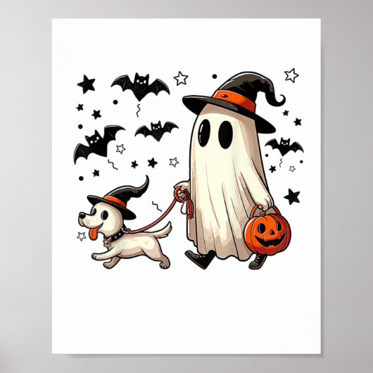 Grappige Ghost Walking Dog Spooky Seizoen Hallowee Poster (Voorkant)