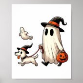 Grappige Ghost Walking Dog Spooky Seizoen Hallowee Poster (Voorkant)