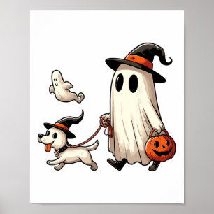 Grappige Ghost Walking Dog Spooky Seizoen Hallowee Poster