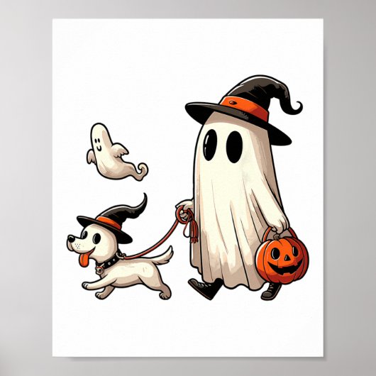 Grappige Ghost Walking Dog Spooky Seizoen Hallowee Poster (Voorkant)