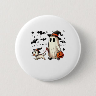 Grappige Ghost Walking Dog Spooky Seizoen Hallowee Ronde Button 5,7 Cm