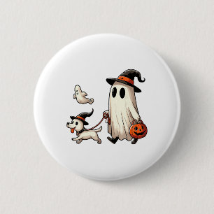 Grappige Ghost Walking Dog Spooky Seizoen Hallowee Ronde Button 5,7 Cm