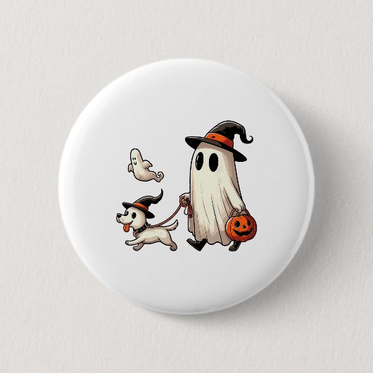 Grappige Ghost Walking Dog Spooky Seizoen Hallowee Ronde Button 5,7 Cm (Voorkant)