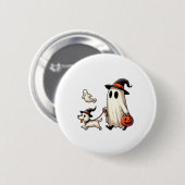 Grappige Ghost Walking Dog Spooky Seizoen Hallowee Ronde Button 5,7 Cm (Voorkant /achterkant)