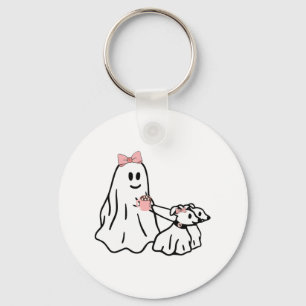 Grappige Ghost Walking Dog Spooky Seizoen Hallowee Sleutelhanger