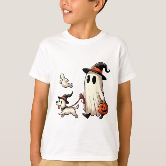 Grappige Ghost Walking Dog Spooky Seizoen Hallowee T-shirt (Voorkant)