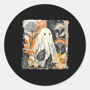 Grappige Ghost Wildflower Spooky Seizoen Happy Hal Ronde Sticker