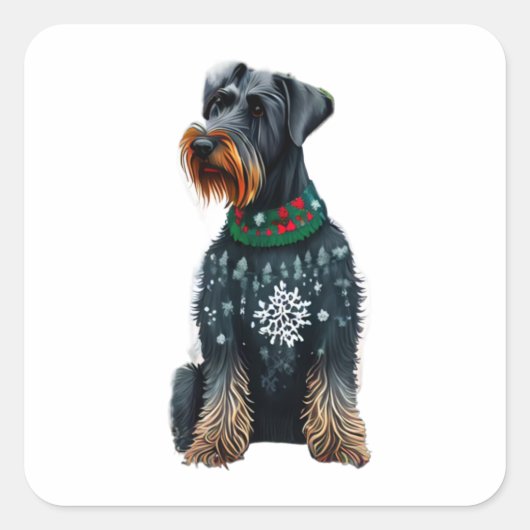 Grappige Giant Schnauzer in Kersttrui Vierkante Sticker (Voorkant)