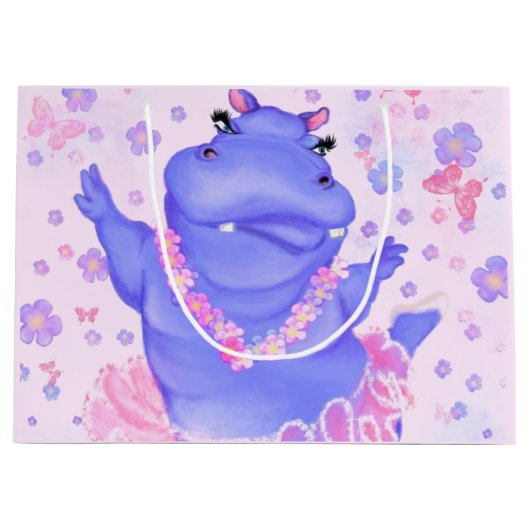 Grappige Gift Bag Ballerina Hippo Happy Ballet Dan Groot Cadeauzakje (Voorkant)