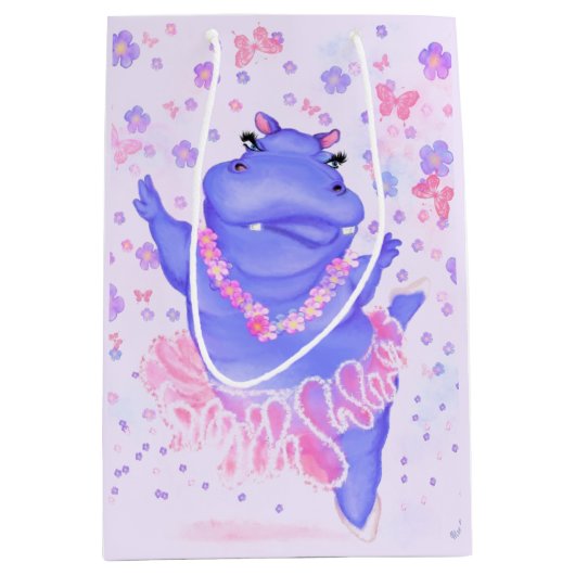 Grappige Gift Bag met Ballerina Hippo Medium Cadeauzakje (Voorkant)
