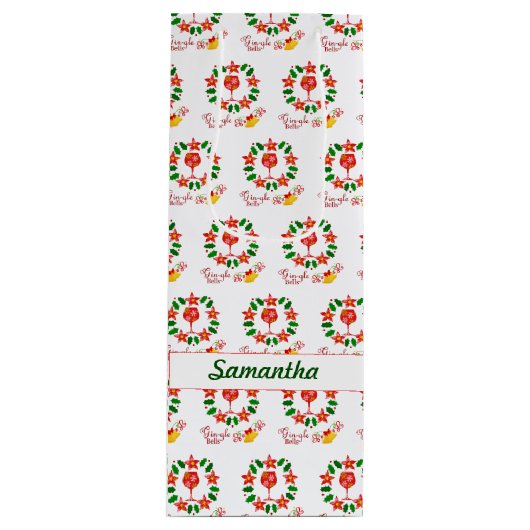 Grappige Gin-gle Bells Kerstfles Wijn Cadeautas (Voorkant)