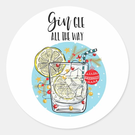 grappige Gin-kerstkaart helemaal Ronde Sticker (Voorkant)
