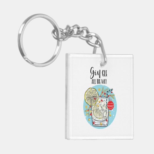 grappige Gin-kerstkaart helemaal Sleutelhanger (Voorkant Links)