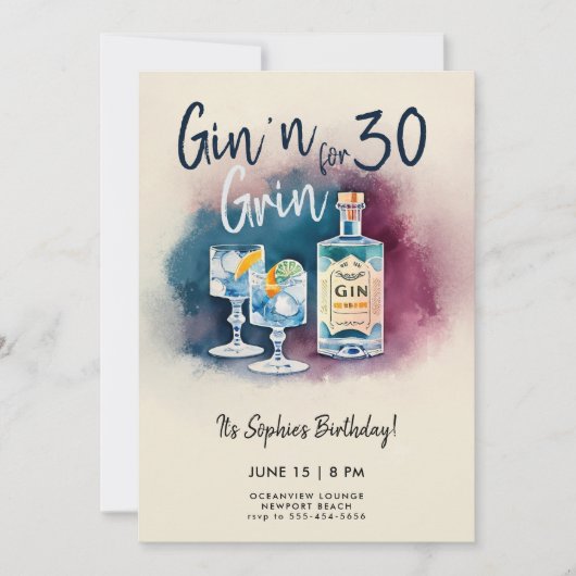 Grappige Gin n Grin Party Stripe Modern 30e Verjaa Kaart (Voorkant)