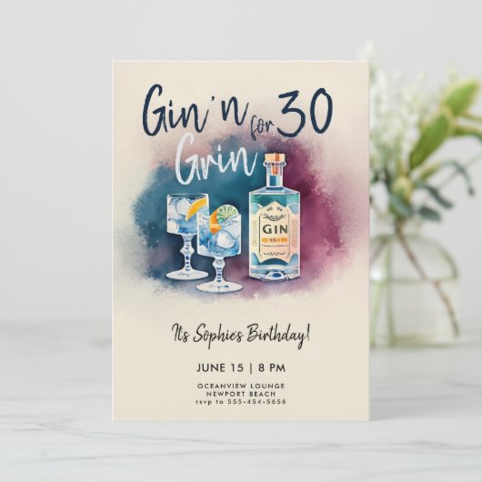 Grappige Gin n Grin Party Stripe Modern 30e Verjaa Kaart (Staand voorkant)