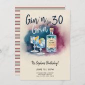 Grappige Gin n Grin Party Stripe Modern 30e Verjaa Kaart (Voorkant / Achterkant)
