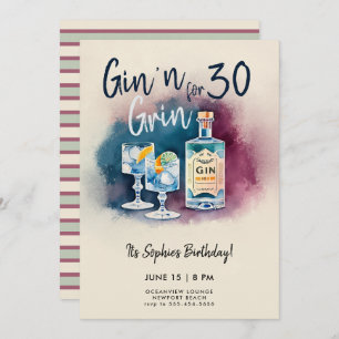 Grappige Gin n Grin Party Stripe Modern 30e Verjaa Kaart
